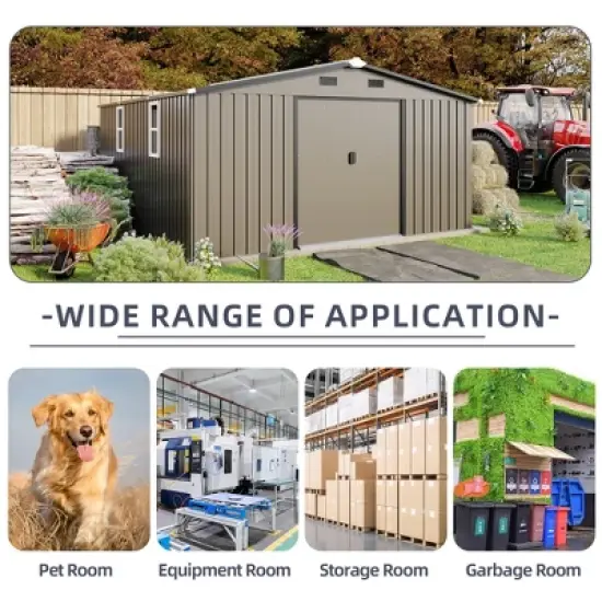 10x12 FT Outdoor Storage Shed, Large Metal Garden Shed with 2 Windows, Tool Sheds with Lockable Sliding Doors image {1}