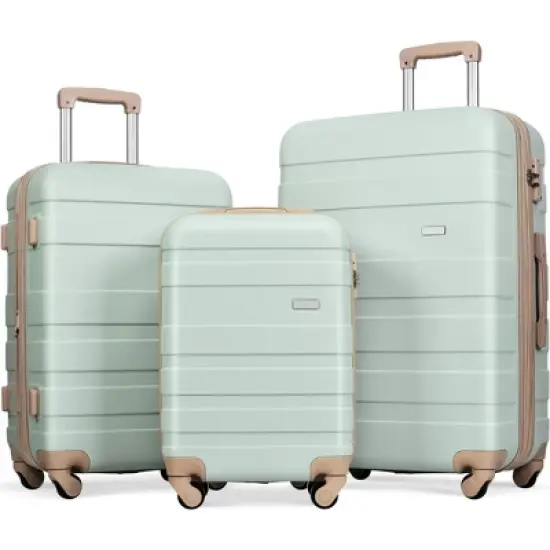 Gulches Luggage Sets ABS Hardshell 3pc Luggage Hardside Lightweight Durable sets Spinner Wheels Suitcase with TSA Lock 20''24''28''( Grey Green) image {5}
