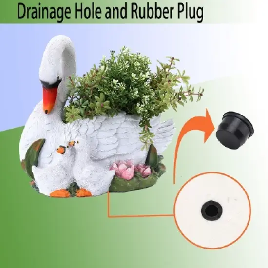 LuxenHome White Resin Swan Family Planter image {4}