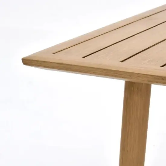 Rectangular Planked Wood Outdoor Dining Set：7-Piece Mesh Weave Chair Patio Furniture image {13}