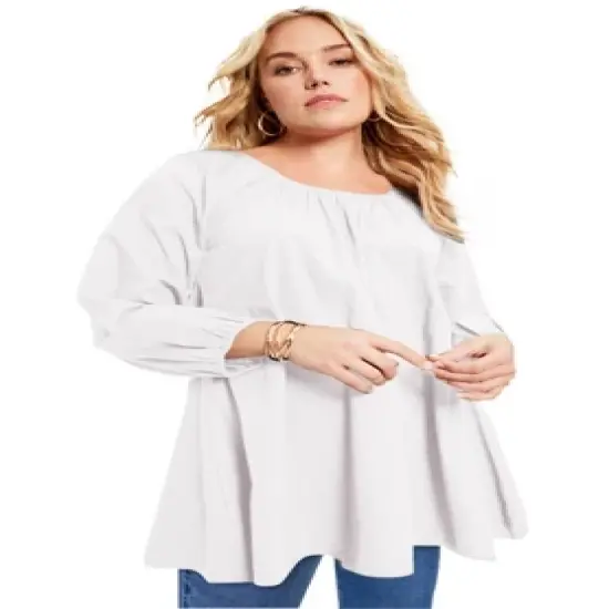June + Vie by Roaman's Women&rsquo;s Plus Size Bow-Back Puff Sleeve Top image {3}