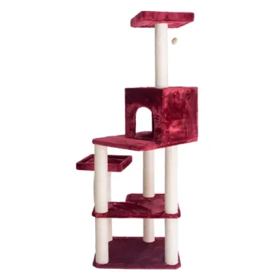 Armarkat Real Wood Cat Tower, Ultra thick Faux Fur Covered Cat Condo House A6902B, Burgundy; image {8}