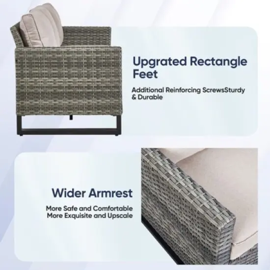 Buenhomino Outdoor Wicker Patio Furniture Set with 43" Propane Fire Pit, Swivel Patio Chairs Set with Sofa Couch, Fire Pit Table and Ottoman image {7}