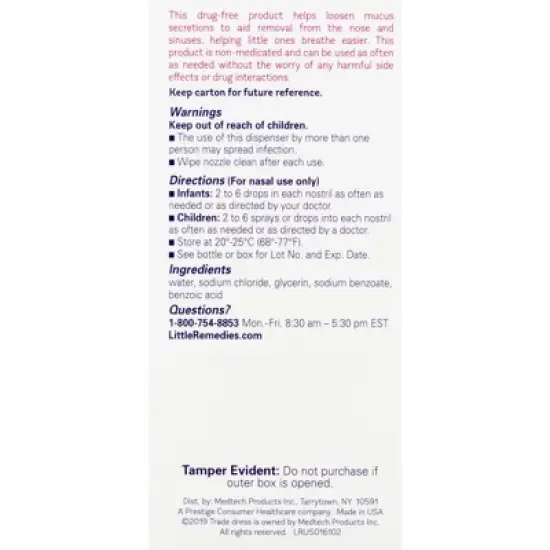 Little Remedies Saline Spray and Drops, Safe for Newborn Babies - 1 fl oz image {2}