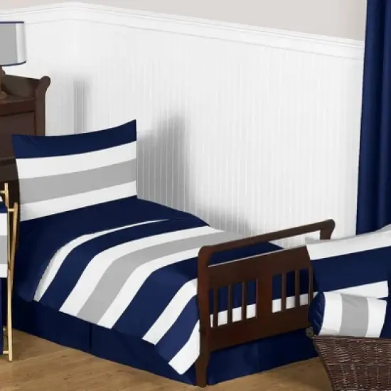 Navy & Gray Stripe Bedding Set (Toddler) - Sweet Jojo Designs image {3}