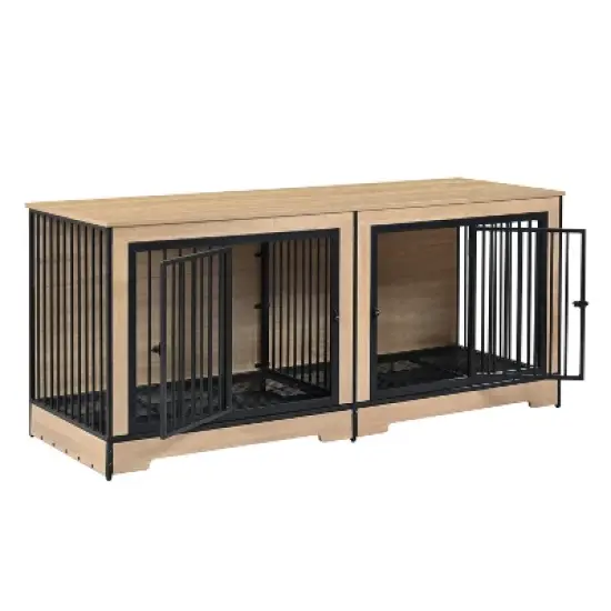 Gulches XL Double Dog Crate Furniture for Medium & Large Dogs - Wooden Kennel with Tray image {5}