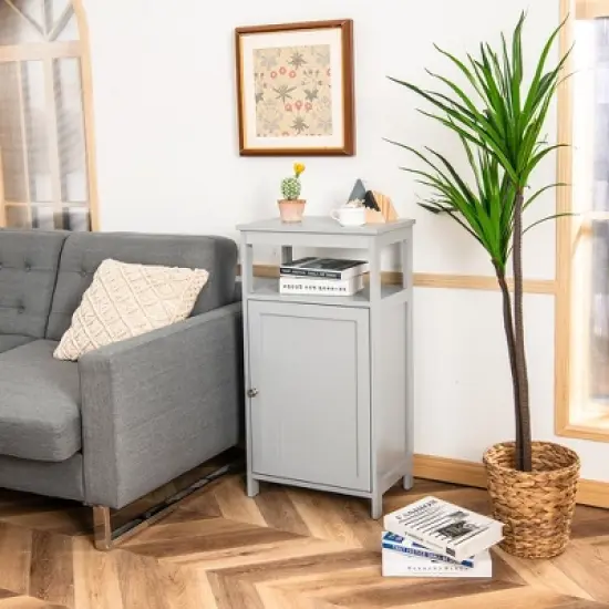 Bathroom Wooden Floor Cabinet Multifunction Storage Rack Organizer Stand Grey/White image {1}