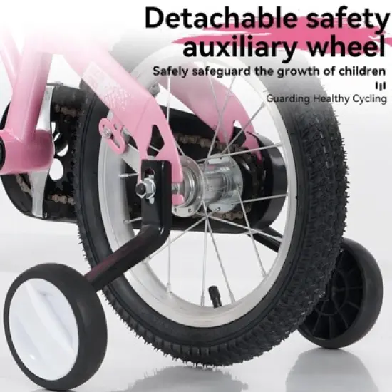 NAYSAYE Bicycle 18 Inch Kids Bike with Training Wheels Adjustable Saddle for Neighborhood Rides, Pink, 43.3"*20.3"*28.9" image {2}