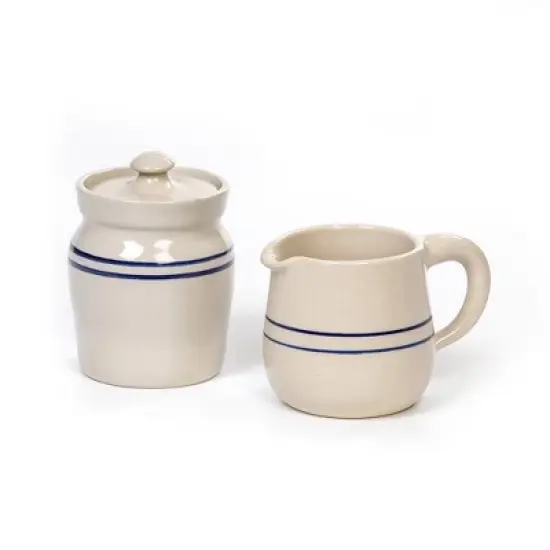 Martinez Pottery Heritage Blue Stripe Stoneware Sugar & Creamer Set image {3}