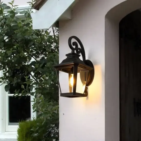 Wellfor 21" Aluminum Outdoor Wall Light: Lantern-Style, Waterproof, Patio Decor - Black image {7}