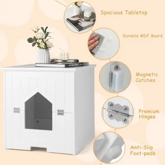 Tangkula Cat Litter Box Enclosure w/ Flip Magnetic Half Door Hidden Litter Box Enclosure image {6}