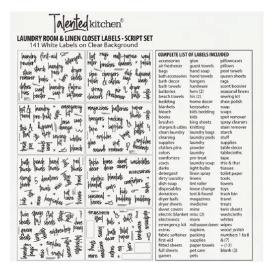 Talented Kitchen 141 Laundry Room Labels for Jars - Preprinted White Script Stickers for Closet, Bathroom Organization (Water Resistant) image {6}