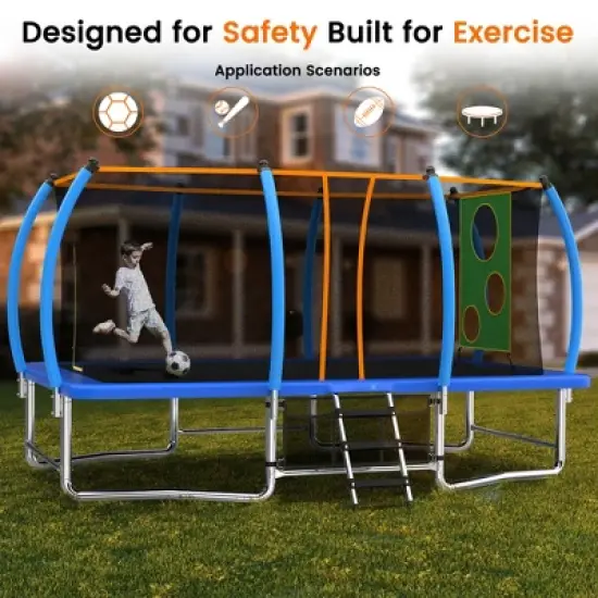 GDFStudio Bruce Outdoor/Indoor Steel Ladder Rectangle Trampoline with Enclosure image {7}