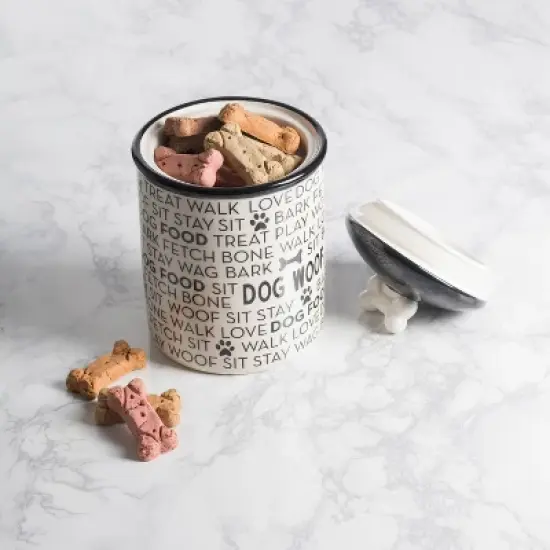 Bone Dry Ceramic Treat Canister - Black Dog Text Ceramic Medium Pet Canister image {2}
