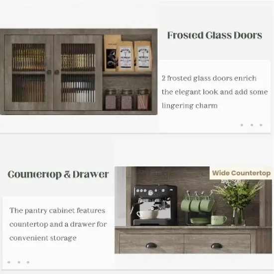 Pantry with Drawers and Adjustable Shelves, 71" Tall Freestanding Kitchen Pantry Cabinet with Microwave Stand, Hutch Cabinet for Kitchen image {4}