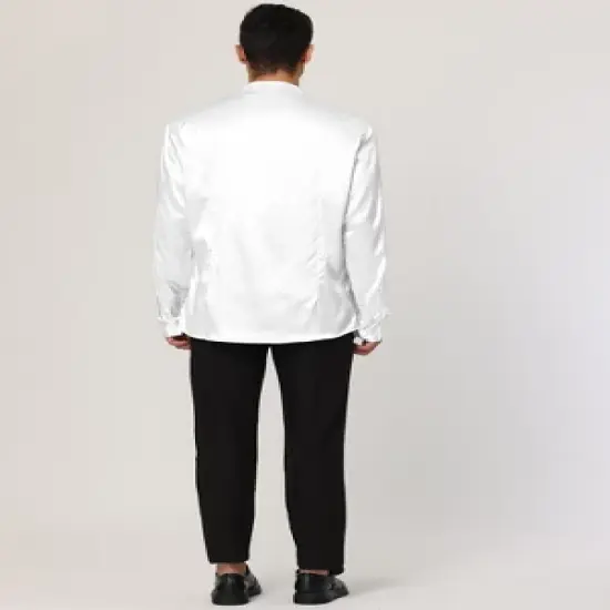 Lars Amadeus Men's Satin Long Sleeves Band Collar Button Down Solid Prom Satin Shirts image {4}