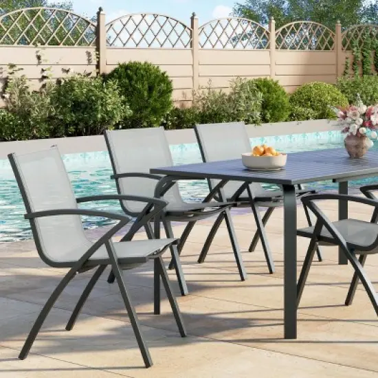 Aluminum Outdoor Dining Chairs - Quick-Dry Textilene Fabric, Ergonomic Design for Patio, Poolside, Restaurants - All-Weather Rust-Resistant Gray image {8}