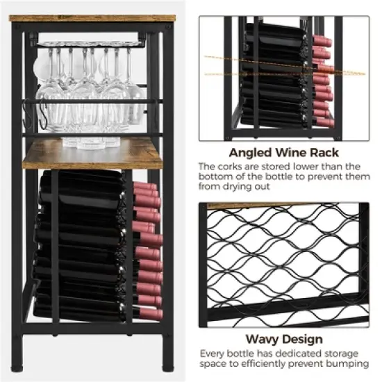 Yaheetech Home Bar Industrial Wine Rack Table with Glass Holder, Wine Bar Cabinet, Rustic Brown image {5}