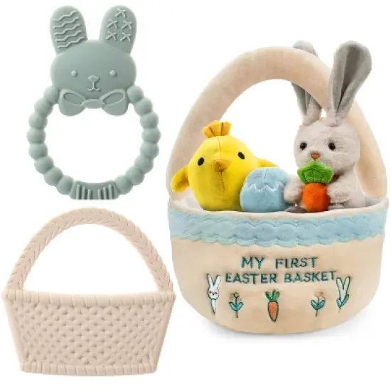 Easter Plush and Teether Baby Playset - Squeaky Bunny, Chicken, Easter Egg, Plush Toys and Silicone Teethers - Perfect Gift for Newborns and Babies image {6}