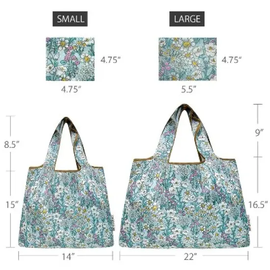 Wrapables Large & Small Foldable Nylon Reusable Shopping Bags (Set of 2), Flower Garden image {1}