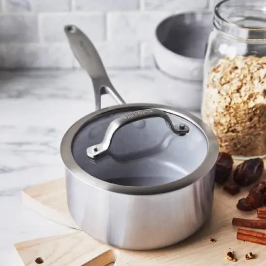 Greenpan Venice Pro Tri-Ply Stainless Steel Ceramic Non Stick 1.5qt Saucepan with Lid Vibrant Silver image {2}