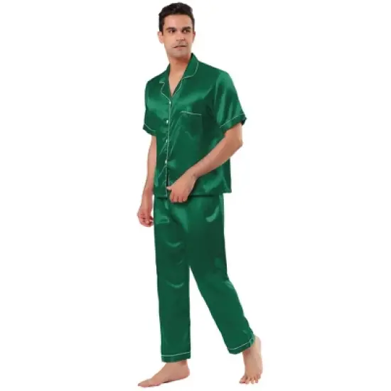 Lars Amadeus Men's Classic Satin Pajama Sets Short Sleeves Button Down Nightwear Sleepwears Loungewear Pjs image {12}