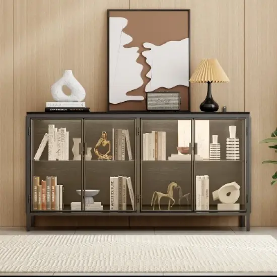 Famapy Black Tempered Glass Display Cabinet Illuminating Your Home with Style and Function image {2}