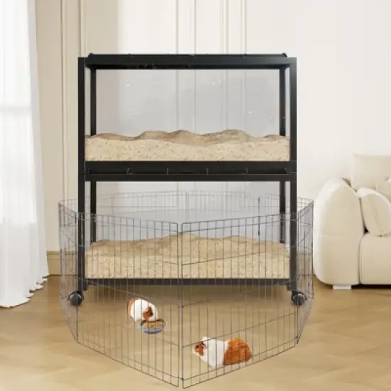 Hamster Cage, Metal Guinea Pig Cage with Acrylic Sides, Chew-Proof Dual Door Small Animal Habitat, Stackable Design Rat, Gerbil Cage image {7}