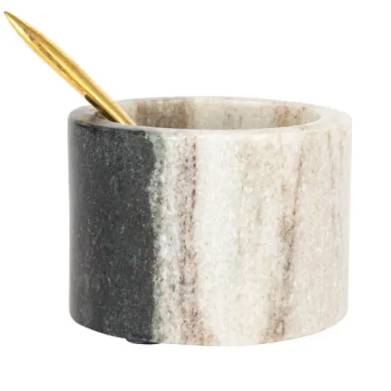 Storied Home Marble Salt Cellar with Brass Spoon, Black image {4}