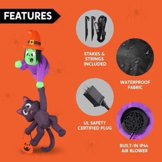 Joyfy 8.2 FT Tall Halloween Outdoor Inflatable Decoration, Witch and Black Cat Hanging Inflatable with LEDs for Indoor Outdoor Yard Roof Decoration image {5}