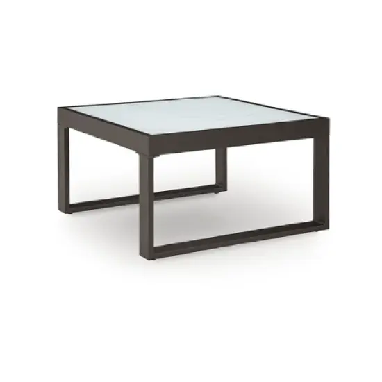 Signature Design by Ashley Beachloft Modern Outdoor Coffee Table - Weather-Resistant Aluminum with Stone-Look Glass Top, 30" Square, Black/Gray image {6}