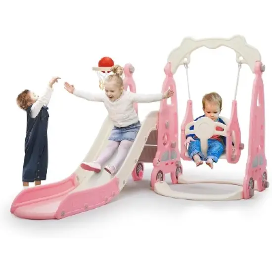Sandinrayli Freestanding Toddler Slide Swing Set PINK 37 image {14}