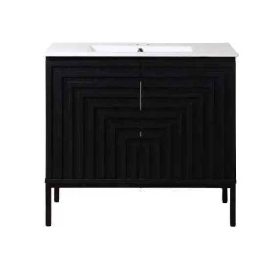 JONATHAN Y Rowan Geometric Modern Transitional 2-Shelf Bath Vanity Cabinet Only (Sink Basin Not Included) image {6}
