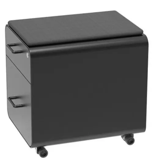 Monoprice Round Corner 2-Drawer File Cabinet - Black, Lockable With Seat Cushion - Workstream Collection image {2}