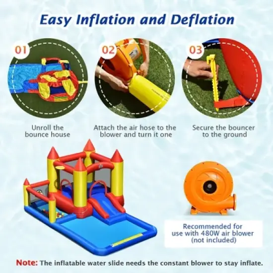 Costway Inflatable Water Slide Castle Kids Bounce House Indoor & Outdoor without Blower image {7}