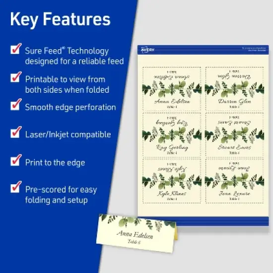 Avery Printable Tent Cards with Sure Feed Technology, 2" x 3.5", Ivory, 160 Blank Place Cards for Laser or Inkjet Printers (5913) image {1}