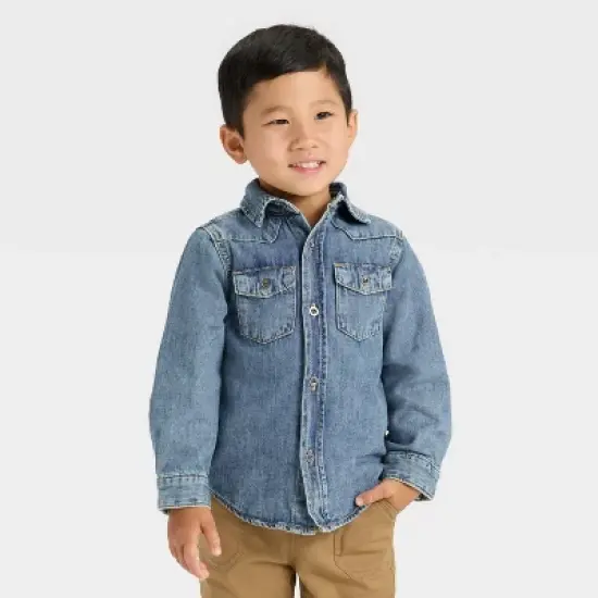 Toddler Boys' Long Sleeve Denim Button-Up Jacket - Cat & Jack&trade; Dark Wash image {3}
