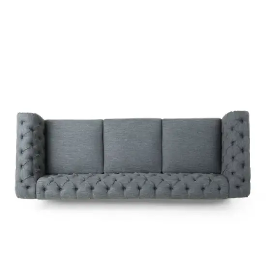 Saragus Chesterfield Tufted 3 Seater Sofa with Nailhead Trim Charcoal/Dark Brown - Christopher Knight Home image {3}