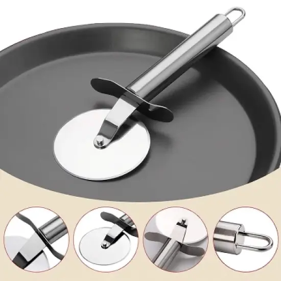Stainless Steel Round Pizza Cutter Knife(Silver) image {3}
