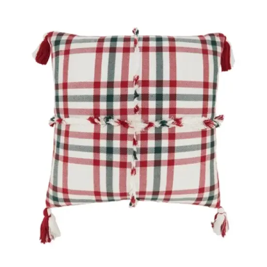 Saro Lifestyle Tasseled Plaid Outdoor Down Filled Throw Pillow image {4}