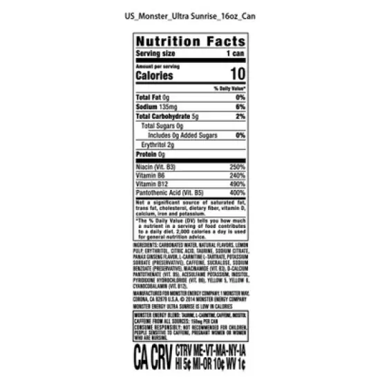 Monster Energy, Ultra Sunrise - 16 fl oz Can image {2}