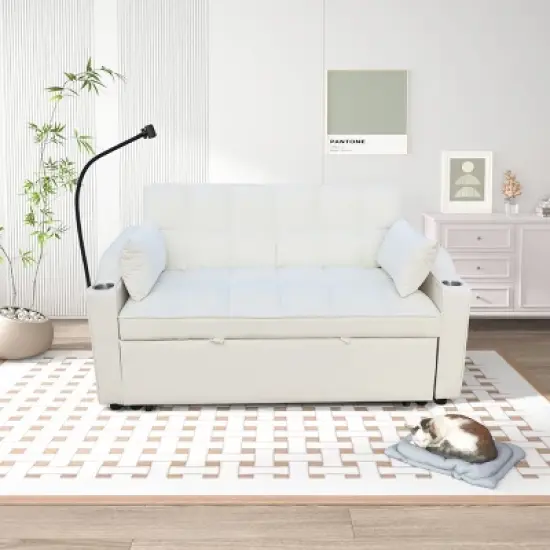 NicBex Loveseat Sofa with Pull-Out Bed Upholstered Velvet Sofa Couch with Side Pockets & Toss Pillows for Living Room,Apartment image {3}