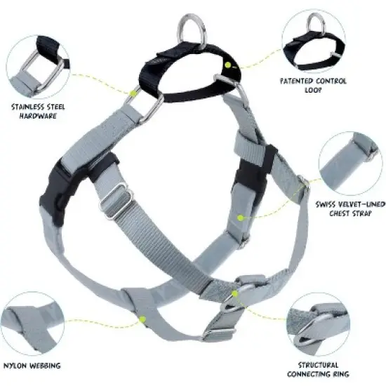 2 Hounds Design Freedom No Pull Adjustable Dog Harness and Leash Set | Comfortable Control for Easy Walking | Made in USA | 5/8" SM Silver image {1}