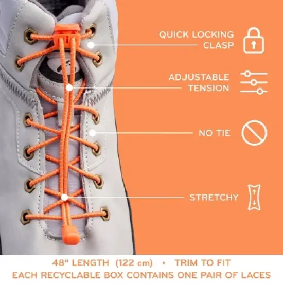 The Original Stretchlace Quick Lock No-Tie Elastic Shoelaces &ndash; Orange Adjustable Shoe Laces (1 Pair) image {3}