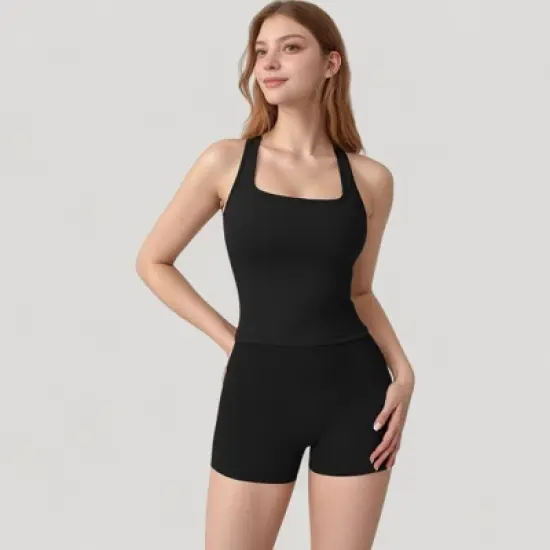 Anna-Kaci Active Women's Square Neck Active Tank Top with Built-In Bra and Racerback Design for Comfort and Movement image {1}