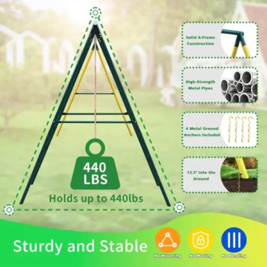 106.50"Indoor/Outdoor Metal Swing Set with Safety Belt for Backyard,Multicolor image {9}