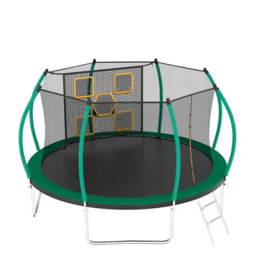 Jump Into Fun 12FT Outdoor Trampoline Equipped With 360-Degree Safety Net, Curved Poles, zipper door Recreational Trampoline for Kids and Adults image {3}