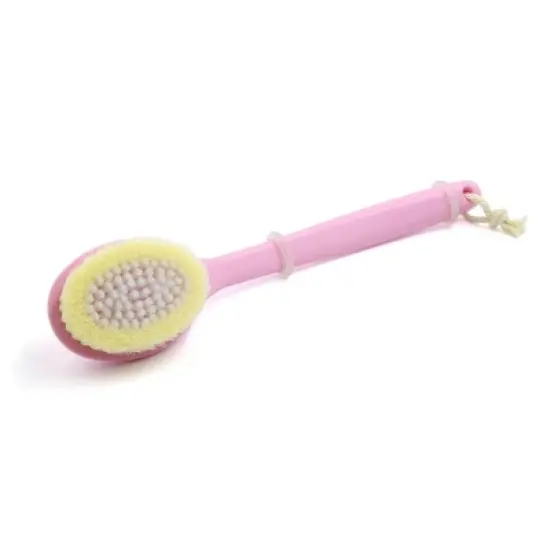 Unique Bargains Soft Bristle Pink Curved Plastic Handle Scrub Brush Exfoliating Tool image {1}