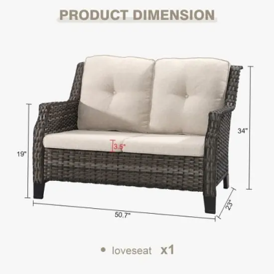 YARDSIGHT Outdoor Wicker Loveseat, 2-Seater Patio Sofa with Thick Cushions, All-Weather Rattan Couch for Garden, Porch, Balcony, Backyard image {2}