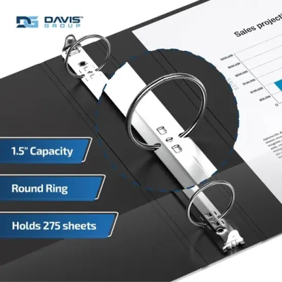 Davis Group 6pk 1.5" Premium Economy Round Ring Binder Black: Hard Cover, 275 Sheet Capacity, 2 Pockets, Polypropylene image {2}